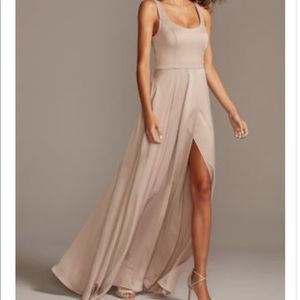 David’s Bridal SCOOP TANK BRIDESMAID DRESS. Color: Biscotti. Size: 0.